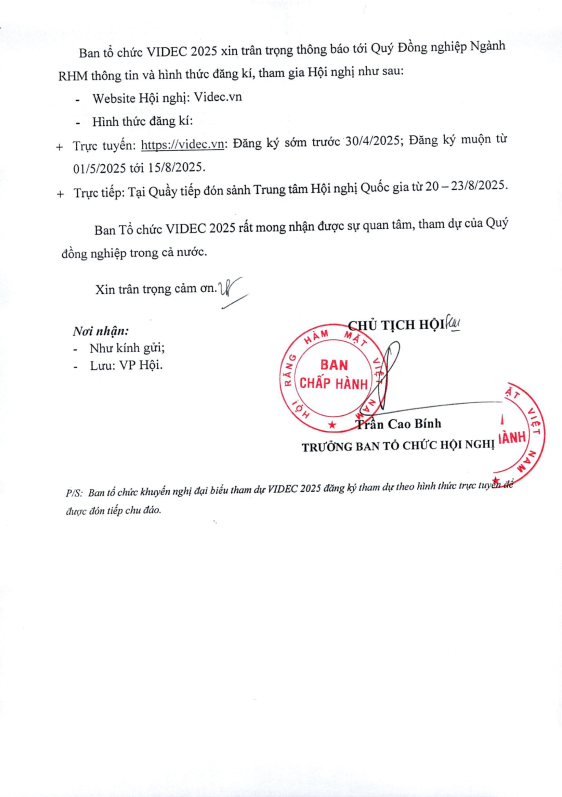 Thông báo số 1 về Hội nghị Khoa học và Triển lãm Răng Hàm Mặt Quốc tế VIDEC 2025